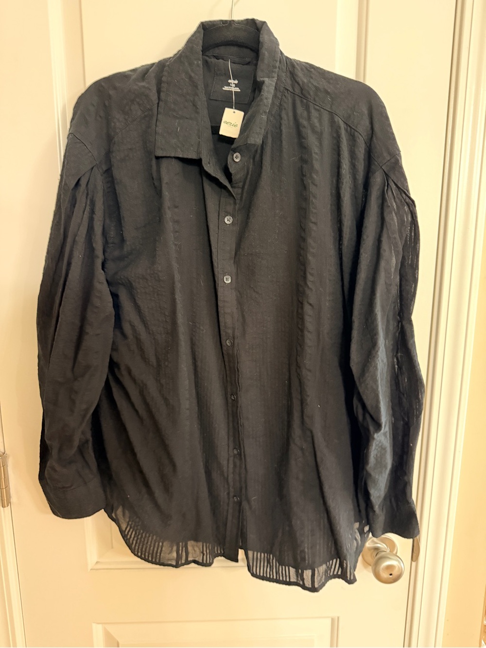 aerie Black Sheer Textured Button-Down Shirt
